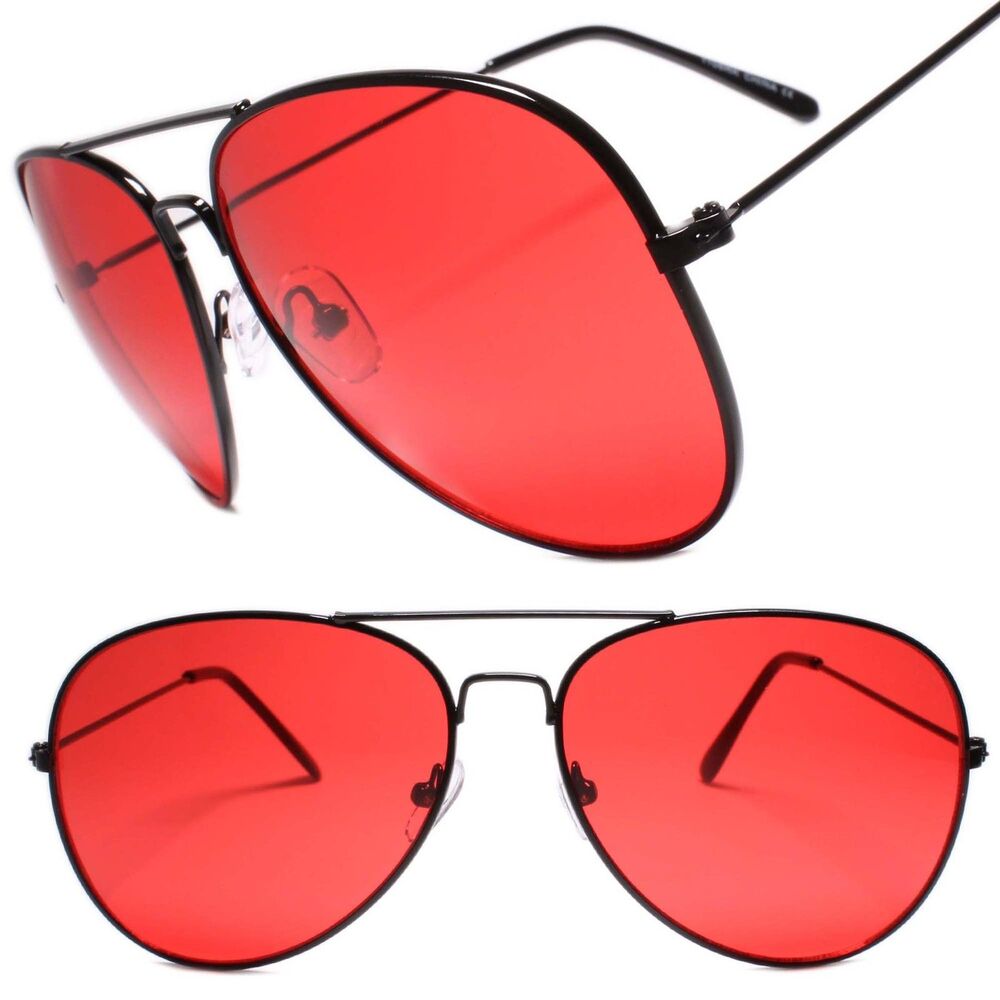 Classy Mens Womens Air Force Pilot Style Sun Glasses Unique Black Frame Red Lens